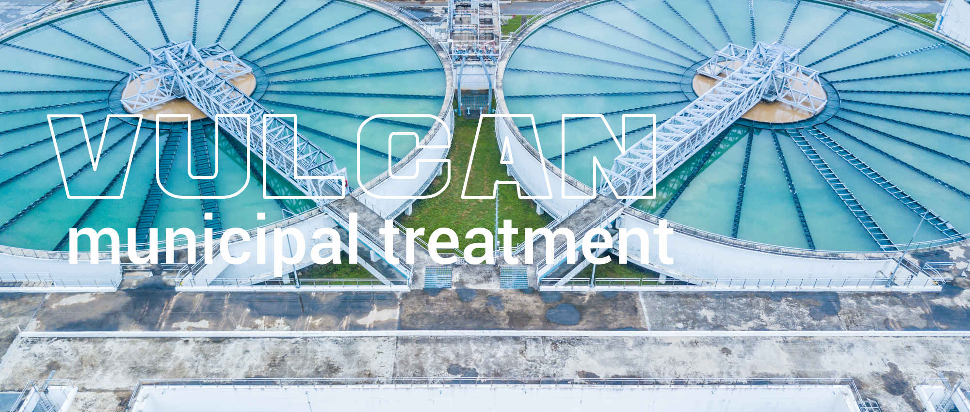 Aerial top view recirculation solid contact clarifier sedimentation tank, Water treatment plant.